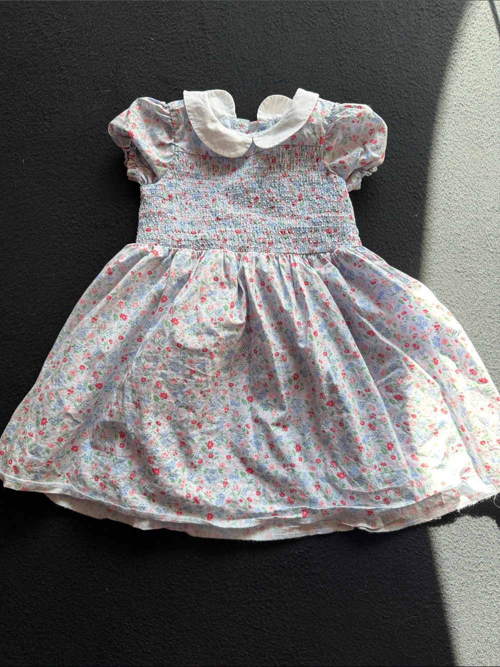 Girls Floral Smocked Dress with Peter Pan Collar - Pink & Blue